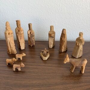 SERRV Jordan Hand Carved Olive Wood Nativity Set 11 Piece Rustic Minimalist